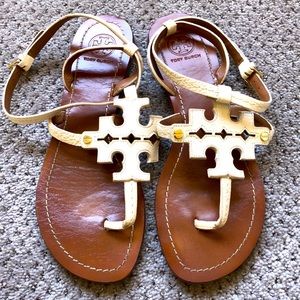 Tory Burch Logo white leather sandals